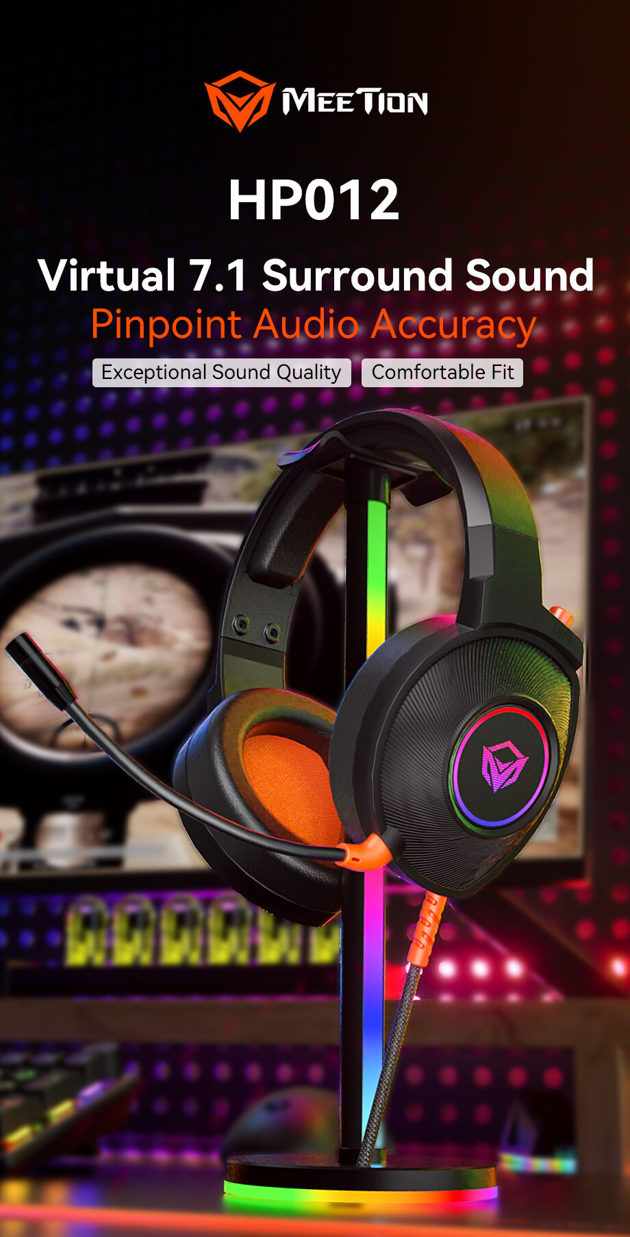 MEETION HP012 VIRTUAL 7.1 SURROUND SOUND GAMING HEADSET